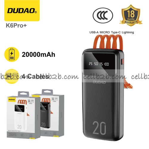 *Cuatro cables para cargar 4 dispositivos simultáneamente, 20000mAh negro – DUDAO K6Pro+