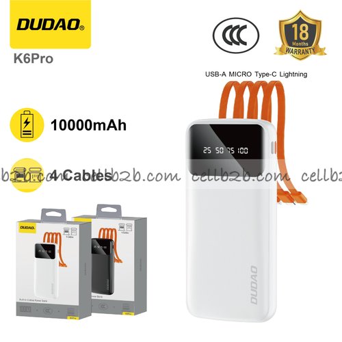 *Power bank con cuatro cables integrados, carga hasta 4 dispositivos, 10000mAh  blanco – DUDAO K6Pro