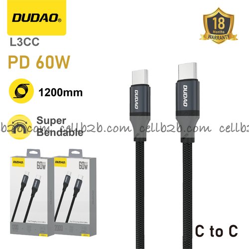 *Cable USB-C a USB-C PD 60 W, carga rápida, 1.2 m, nylon trenzado, alta resistencia a la flexión – DUDAO L3CC