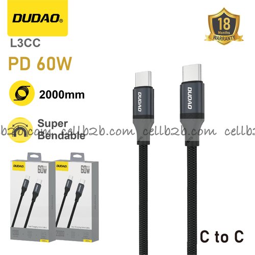 *Cable USB-C a USB-C PD 60 W, carga rápida, 2 m, nylon trenzado, resistente a dobleces y duradero – DUDAO L3CC
