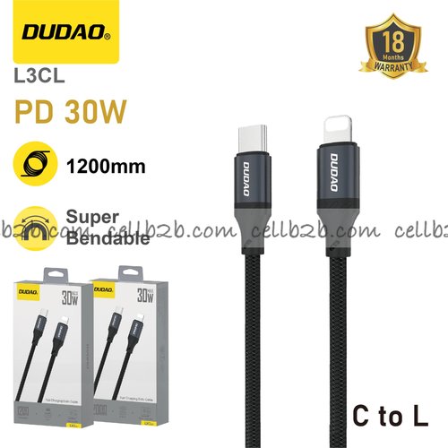 *Cable USB-C a Lightning PD 30 W, carga rápida, 1.2 m, nylon trenzado, resistente a dobleces y duradero – DUDAO L3CL 1.2m