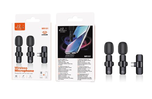 Ellietech MR101 Micrófono de Solapa Inalámbrico Pack 2  con Tipo C