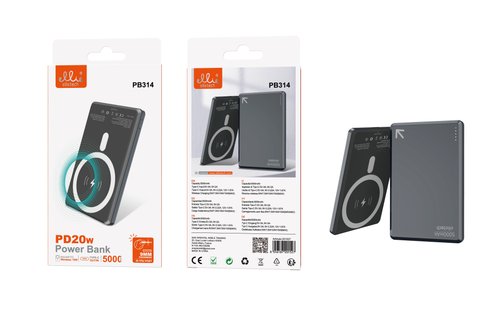 Ellietech PB314 PowerBank PD20W con Carga Inalámbrico 15W + Cable Tipo C