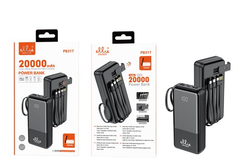 Ellietech PB317 Batería Externa Portatil con 4 Data Cables 20000mAh 5V/2A