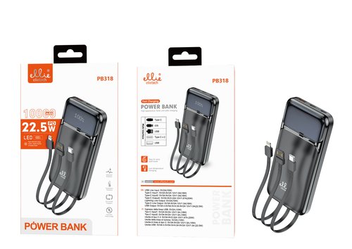 Ellietech PB318 Batería Externa Portatil con Display y Interfaz Múltiple 10000mAh 22.5W 5V/2A