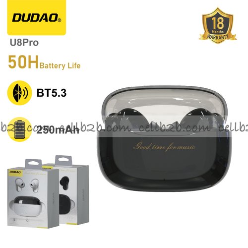 *Driver 13mm intraaural, Bluetooth 5.3 baja latencia, 50h negro – DUDAO U8PRO