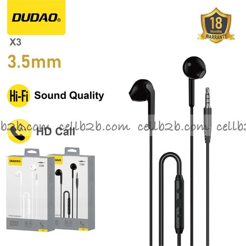 *Auriculares con cable 3.5 mm plug-and-play, diafragma compuesto 15 mm, control de tres botones negro – DUDAO X3