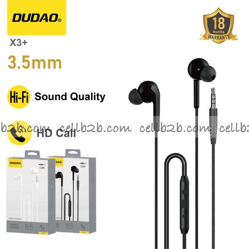*Auriculares intrauditivos con cable 3.5 mm Hi-Fi, plug and play, diafragma compuesto de 15 mm, control en cable de tres botones y diseño duradero negro – DUDAO X3+