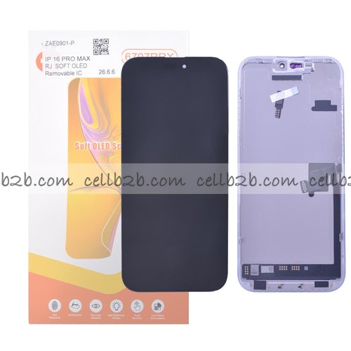 Pantalla iPhone 16 Pro Max RJ OLED Soft (High Refresh Rate) LCD+Táctil Negra Completa (Control IC Reemplazable)