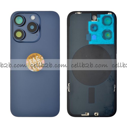 Tapa Trasera Cristal con Soporte para iPhone 15 Pro Azul