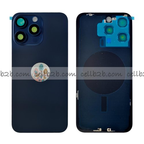 Tapa Trasera Cristal con Soporte para iPhone 15 Pro Max Azul