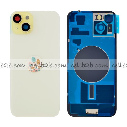 Tapa Trasera Cristal con Soporte para iPhone 15 Plus Amarillo
