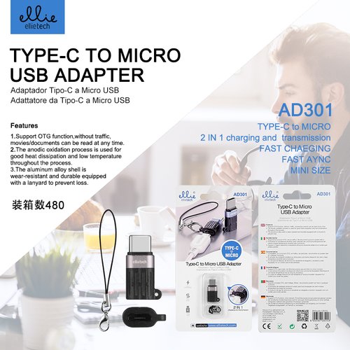 Ellietech AD301 Adaptador Tipo C a Micro USB