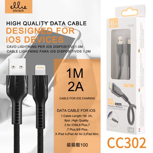 Ellietech CC302 Cable de Dato iOS Lightning  2A 1M
