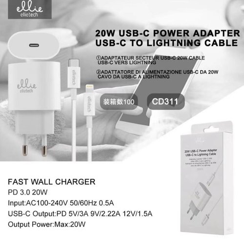 CD311 Cargador con Cable para Tipo C a Lighting 20W ellietech