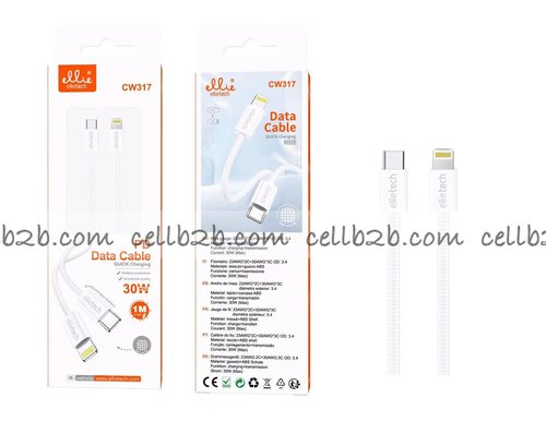 Ellietech CW317 Cable de Carga Rapida de 30W para Tipo C a iOS Lightning 1M