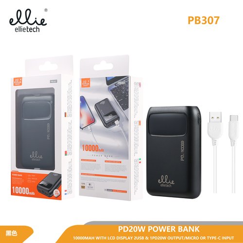 Ellietech PB307 Bateria Portatil con Display 2USB 1PD 20W 10000mAh