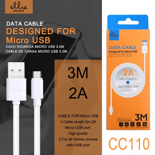 Ellietech CC110 Cable de Dato Micro USB 2A 3M