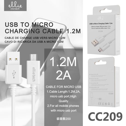 Ellietech CC209 Cable de Dato para Micro USB 1.2M 2A