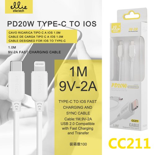 Ellietech CC211 Cable de Dato Tipo C a iOS PD20W 1M