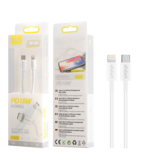 Ellietech CC402 / CC214 Cable de Carga para Tipo C a iOS Lightning PD18W 1M Carga Rapida