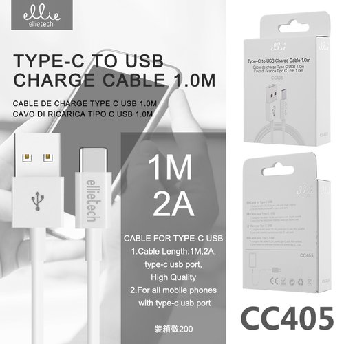 Ellietech CC405 Cable de Dato para Tipo C USB 1M 2A