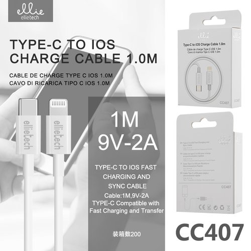 Ellietech CC407 Cable de Dato para Tipo C a Lightning 1M