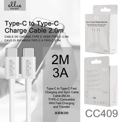 Ellietech CC409 Cable de Dato para Tipo C a Tipo C 2M
