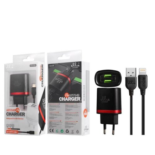 Ellietech CD206 Cargador para iPhone Lightning iOS 2 USB 2.4A Negro