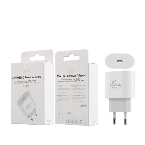 Ellietech CD402 Cargador Casa De Entrada Tipo C Sin Cable 20W