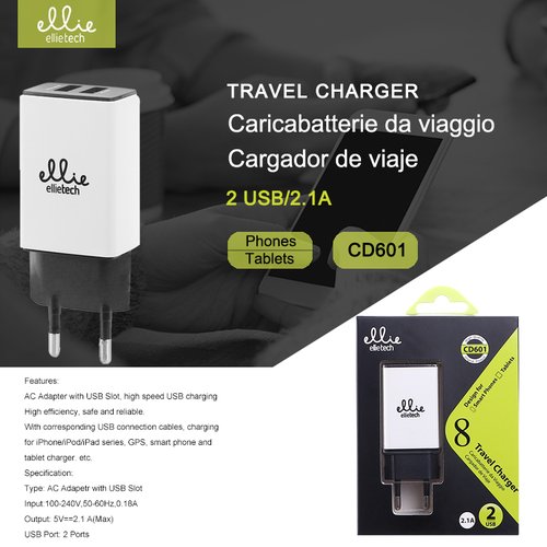 Ellietech CD601 Cargador sin Cable 2USB para Moviles