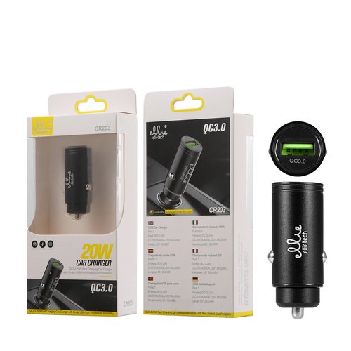 Ellietech CR203 Cargador de Coche USB 20W QC3.0 Carga Rápida Puerto 1 SIN CABLE
