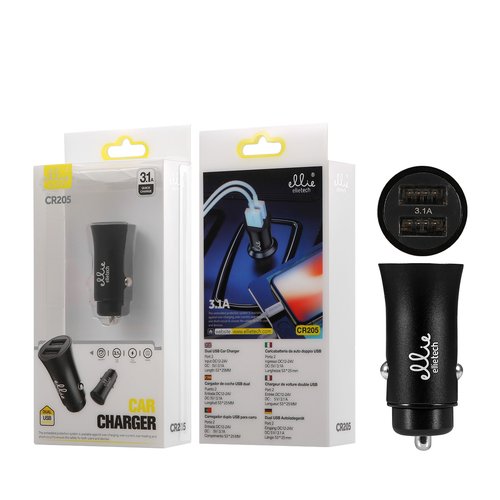 Ellietech CR205 Cargador de Coche USB DUAL Puerto 2 3.1A SIN CABLE