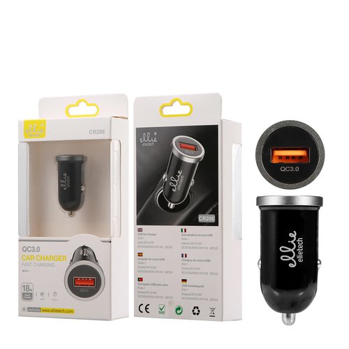 Ellietech CR206 Cargador de Coche USB Puerto 1 QC3.0 SIN CABLE