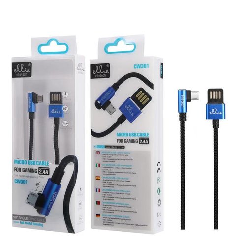 Ellietech CW301 Cable Aluminio Carga Rapida de 2.4A para Micro USB de 90 grados