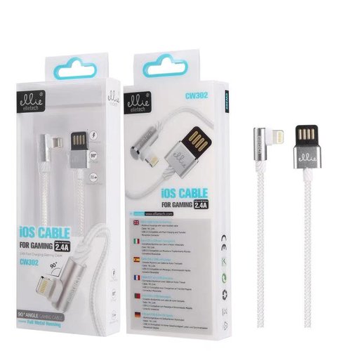 Ellietech CW302 Cable Aluminio Carga Rapida de 2.4A para iPhone iOS Lightning de 90 grados