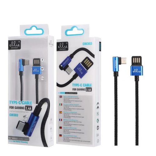 Ellietech CW303 Cable Aluminio Carga Rapida de 2.4A para Tipo C de 90 grados