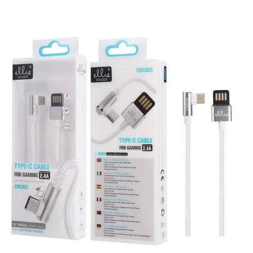 Ellietech CW303 Cable Aluminio Carga Rapida de 2.4A para Tipo C de 90 grados