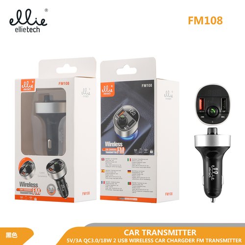 Ellietech FM108 Cargador de Coche para Moviles con Transmisor FM inalambirico 3A QC3.0 5V 18W