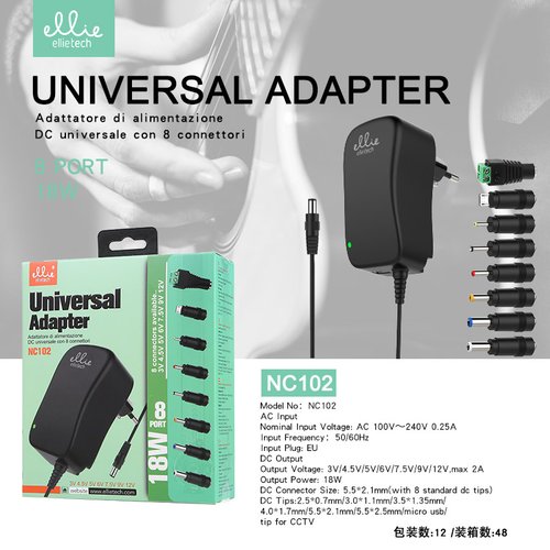 Ellietech NC102 Universal Adaptador 18W 8clavijas