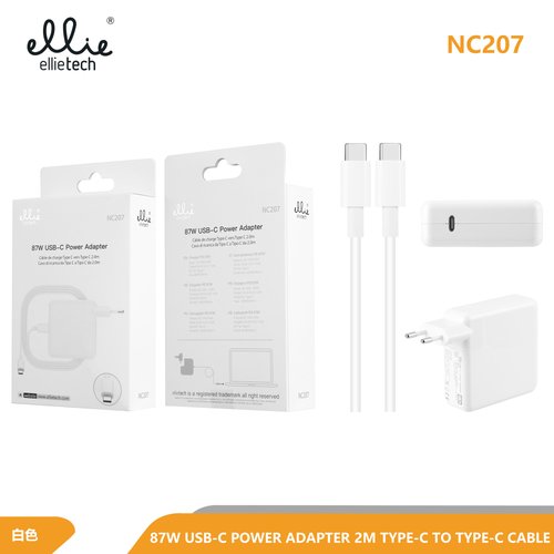 Ellietech NC207 Cargador con Cable para Macbook USB Tipo C 87W 2M
