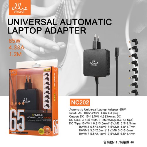 Ellietech NC202  Universal Alimentador Automatico 65W, 4.33A,8Clavijas