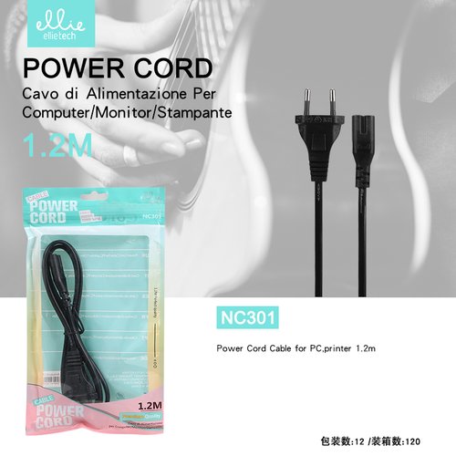 Ellietech NC301 Cable de Alimentacion para Ordenador/ Monitor/ Impresora 1.2M