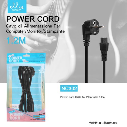 Ellietech NC302 Cable de Alimentacion para Ordenador/ Monitor/ Impresora 1.2M