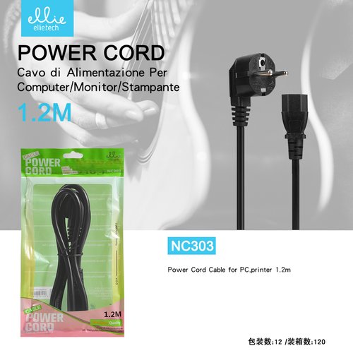 Ellietech NC303 Cable de Alimentacion para Ordenador/ Monitor/ Impresora 1.2M