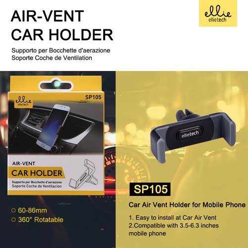 Ellietech SP105 Soporte 360° de Móvil para Coche en Rejillas del Aire