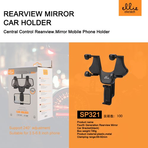 Ellietech SP321 Soporte Universal para Retrovisor de Coche para Teléfono Móvil 3.5" - 6.8"