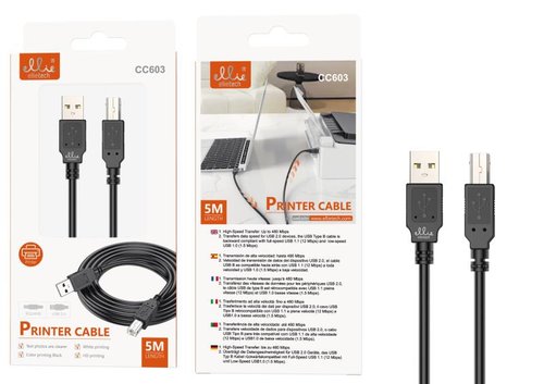 Ellietech CC603 Cable de Impresora USB Tipo-B 5M