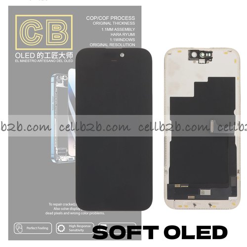 Pantalla « CB SOFT OLED » iPhone 15 Pro 120HZ Control IC Reemplazable LCD+TACTIL Completo