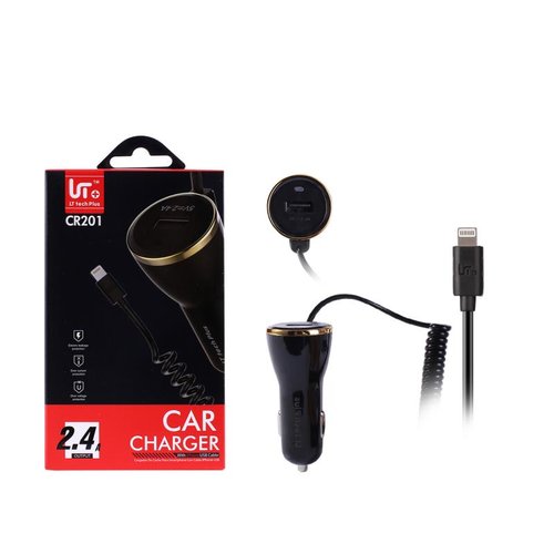 LT Tech Plus CR201 Cargador del Coche 2.4A con iPhone USB Cable